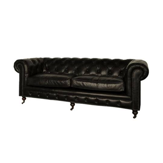 Chesterfield Aged Italian Leather Black 3 Seater